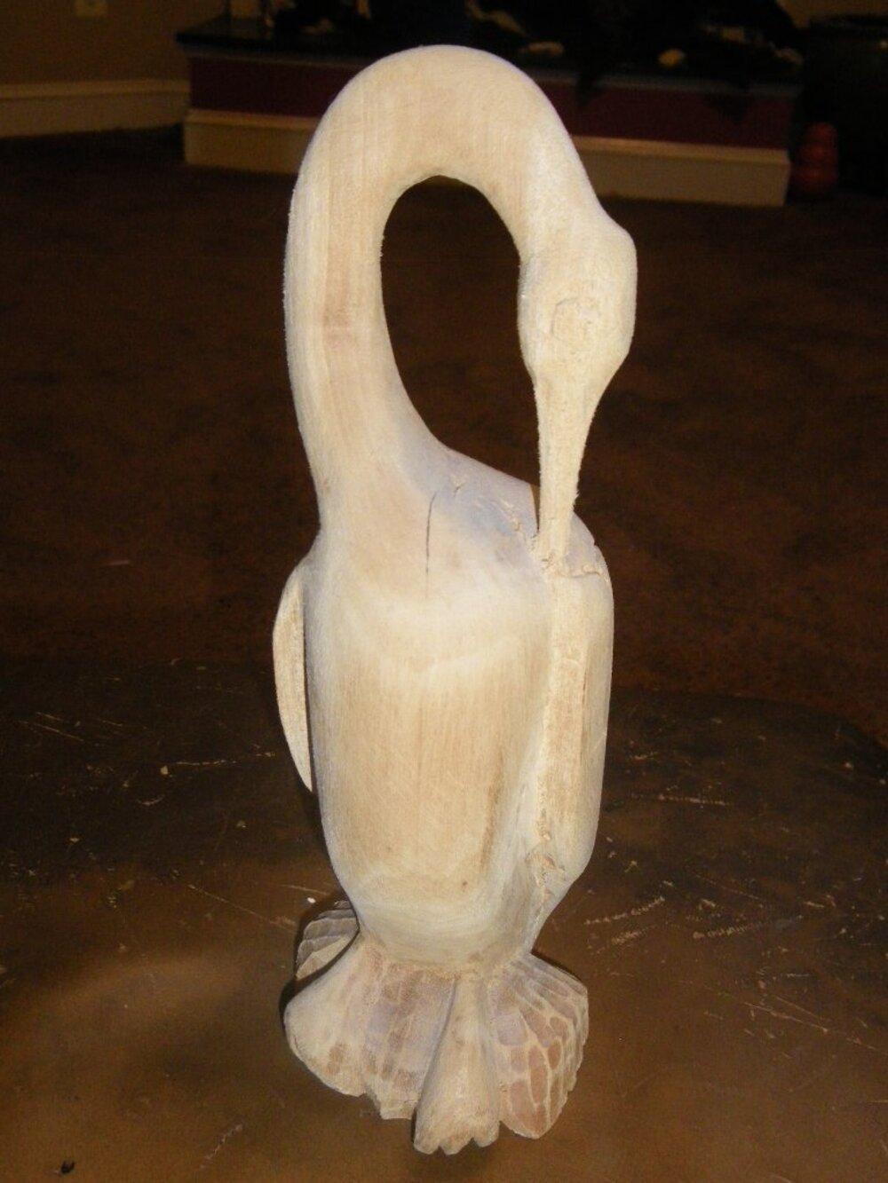 Vintage Wooden Hand Carved Crane Bird Avian 9” Statue Rustic Folk Art